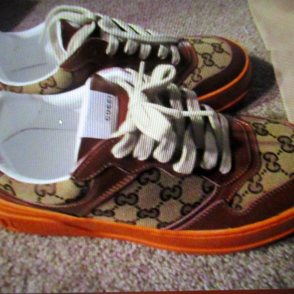 GUCCI Italy Brown Supreme Rython Interlocking G Tennis Shoes Sneakers Size 44 10